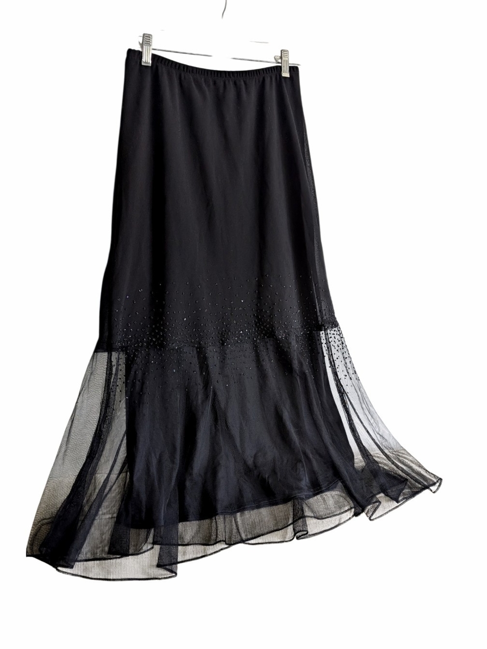 Metaphor Black Beaded Mesh Tiered Midi Skirt - Size Medium